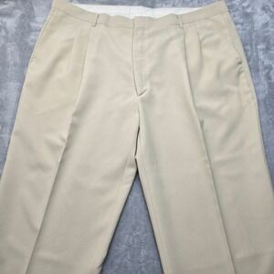 Vittorio St. Angelo Mens 44x34 Pleated Cuffed Dress Pants Tan Beige Polyester